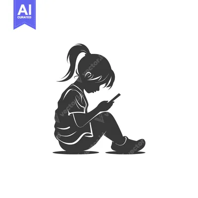 Aset premium populer: Silhouette of a young girl seated and looking at a smartphone