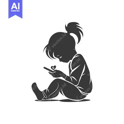 Popular premium asset: Silhouette of a young girl sitting and using a smartphone
