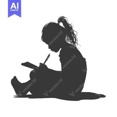 Aset premium populer: Silhouette of a Young Girl Sitting and Writing