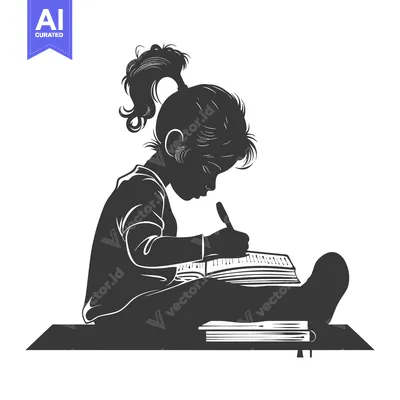 Popular premium asset: Silhouette of a young girl sitting and writing in a notebook