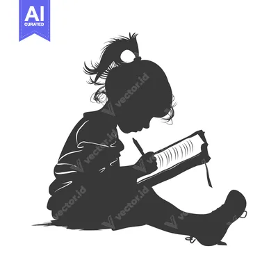 Aset premium populer: Silhouette of a young girl sitting and writing in a notebook