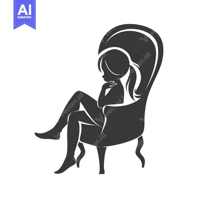 Aset desain premium: Silhouette of a Young Girl Sitting in a Chair