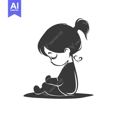 Silhouette of a Young Girl Sitting with Her Eyes Closed
