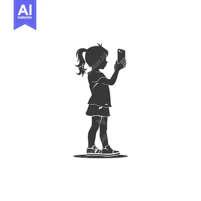 Aset premium populer: Silhouette of a young girl using a smartphone