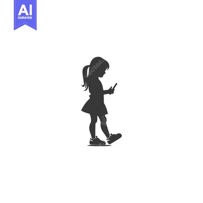 Aset desain premium: Silhouette of a young girl using a smartphone
