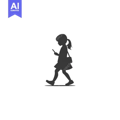 Aset premium populer: Silhouette of a young girl walking and looking at her phone