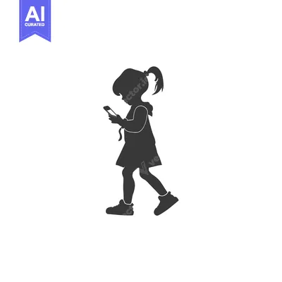 Popular premium asset: Silhouette of a young girl walking and using a smartphone