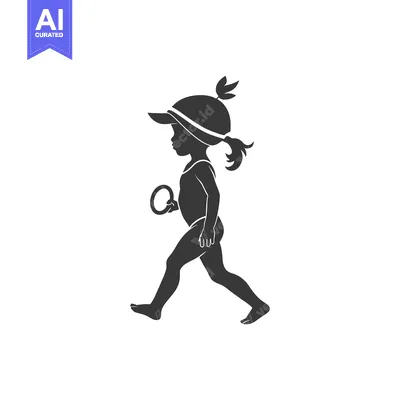 Aset premium populer: Silhouette of a Young Girl Walking in a Swimsuit and Hat, Holding a Ri