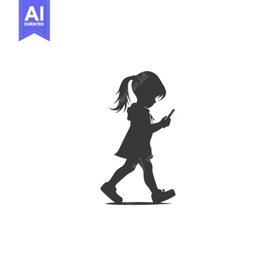 Premium design asset: Silhouette of a young girl walking while using a phone