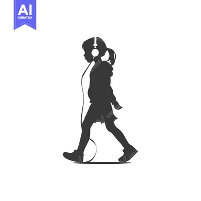 Aset premium populer: Silhouette of a Young Girl Walking with Headphones