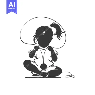 Premium design asset: Silhouette of a Young Girl with a Medal and a Hat