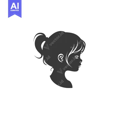 Aset premium populer: Silhouette of a young girl with a ponytail looking to the side