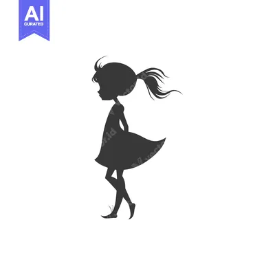 Aset premium populer: Silhouette of a Young Girl with a Ponytail Walking