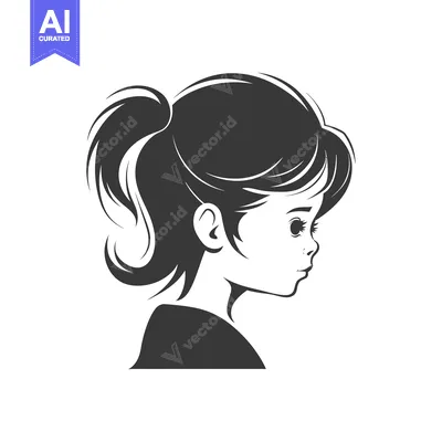 Aset desain premium: Silhouette of a Young Girl with Hair Tied Back