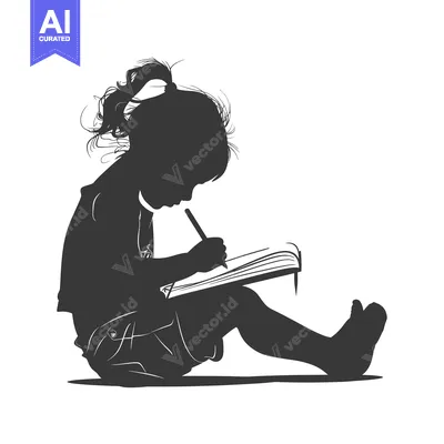 Premium design asset: Silhouette of a Young Girl Writing in a Book