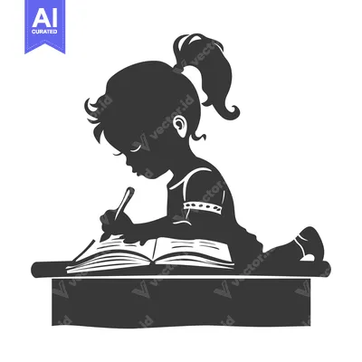 Silhouette of a young girl writing in a book