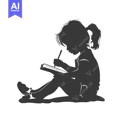 Silhouette of a Young Girl Writing in a Notebook