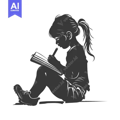 Silhouette of a Young Girl Writing in a Notebook