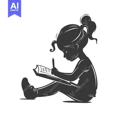 Premium design asset: Silhouette of a Young Girl Writing in a Notebook