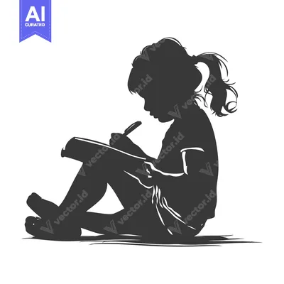Premium design asset: Silhouette of a Young Girl Writing in a Notebook
