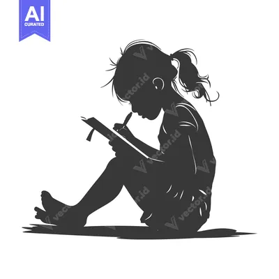 Silhouette of a Young Girl Writing in a Notebook