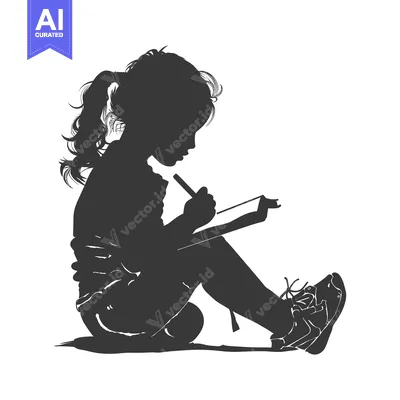 Silhouette of a young girl writing in a notebook