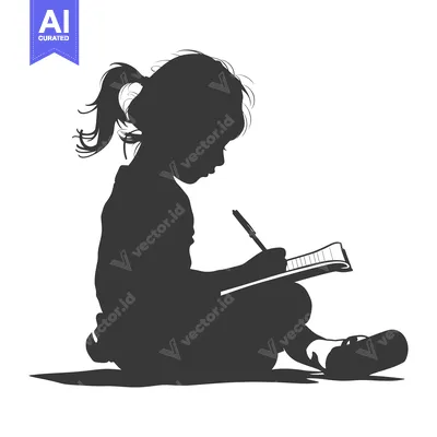 Popular premium asset: Silhouette of a Young Girl Writing in a Notebook