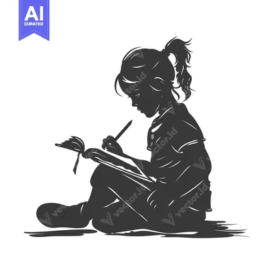 Silhouette of a young girl writing in a notebook