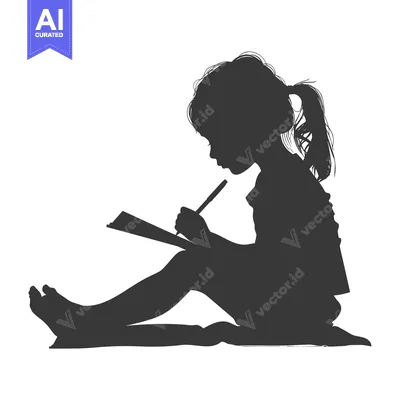 Silhouette of a Young Girl Writing in a Notebook