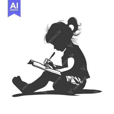 Silhouette of a Young Girl Writing in a Notebook