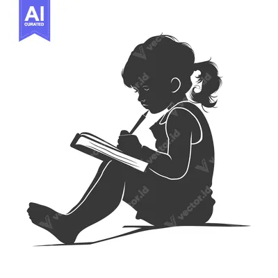 Silhouette of a Young Girl Writing in a Notebook