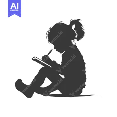 Silhouette of a Young Girl Writing in a Notebook