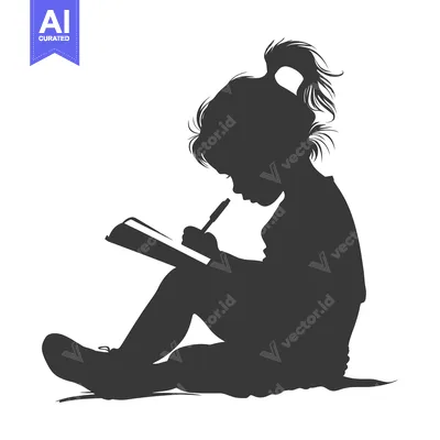 Silhouette of a Young Girl Writing in a Notebook