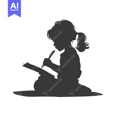 Silhouette of a Young Girl Writing in a Notebook
