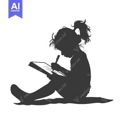 Silhouette of a Young Girl Writing in a Notebook