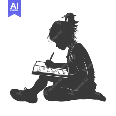 Aset premium populer: Silhouette of a Young Girl Writing in a Notebook