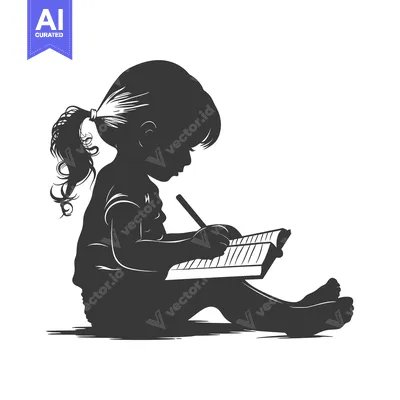 Silhouette of a young girl writing in a notebook