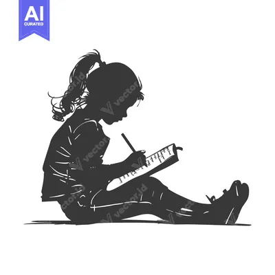 Silhouette of a Young Girl Writing in a Notebook