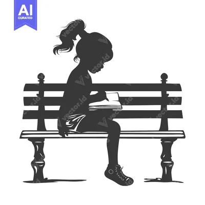 Aset desain premium: Silhouette of a young girl writing in a notebook while sitting on a pa