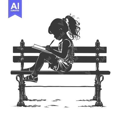 Silhouette of a Young Girl Writing on a Bench