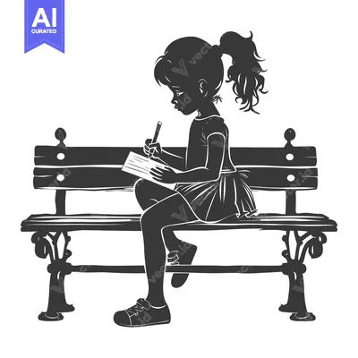 Aset premium populer: Silhouette of a Young Girl Writing on a Bench