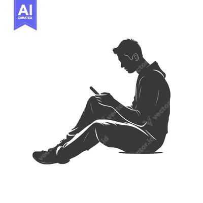Silhouette of a Young Man Sitting and Using a Smartphone