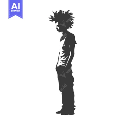 Aset premium populer: Silhouette of a young man with an afro standing