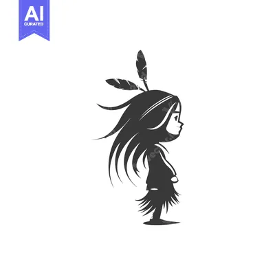 Aset desain premium: Silhouette of a Young Native American Girl with Feathers in Her Hair