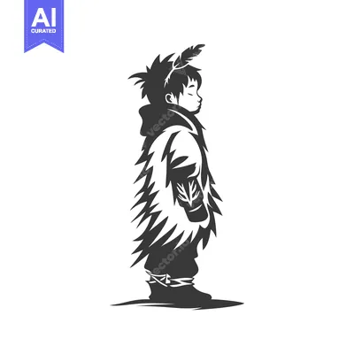 Aset premium populer: Silhouette of a Young Person in a Fur-Lined Coat with a Feather in The