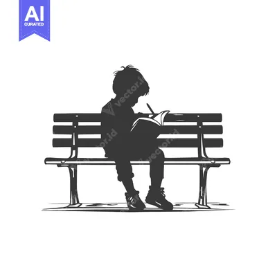 Silhouette of a Young Person Studying on a Bench