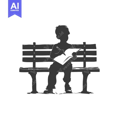Popular premium asset: Silhouette of a Young Person Writing on a Bench