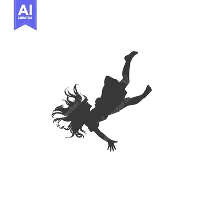 Silhouette of a young woman falling with her hair flowing
