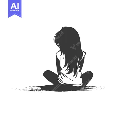 Aset desain premium: Silhouette of a Young Woman Sitting with Her Back Turned