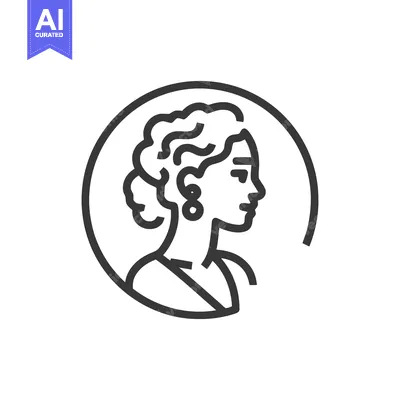 Aset desain premium: Elegant Line Art Profile: Woman with Curly Hair and Earrings in Circul